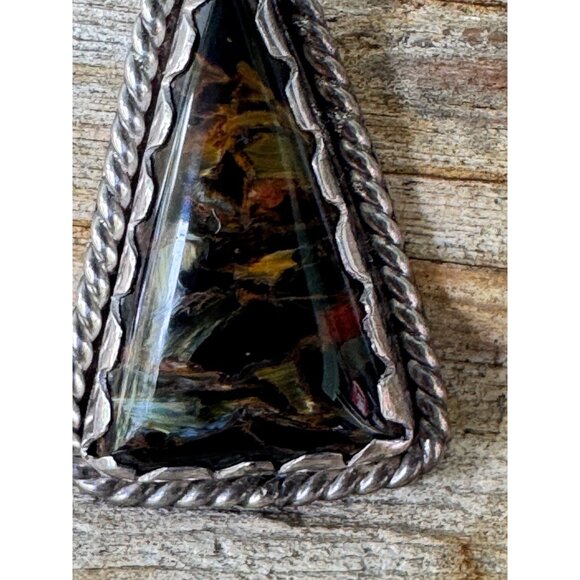 Sterling Silver Triangle Pendant With Multicolor Stone & Rope Detail 7.59g - Picture 3 of 8